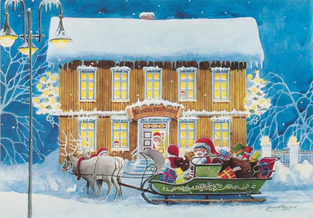 Maleri av nissens postkontor i Drøbak